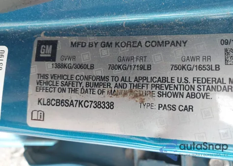 2019 Chevrolet Spark Ls z USA, uszkodzony, nr VIN KL8CB6SA7KC738338